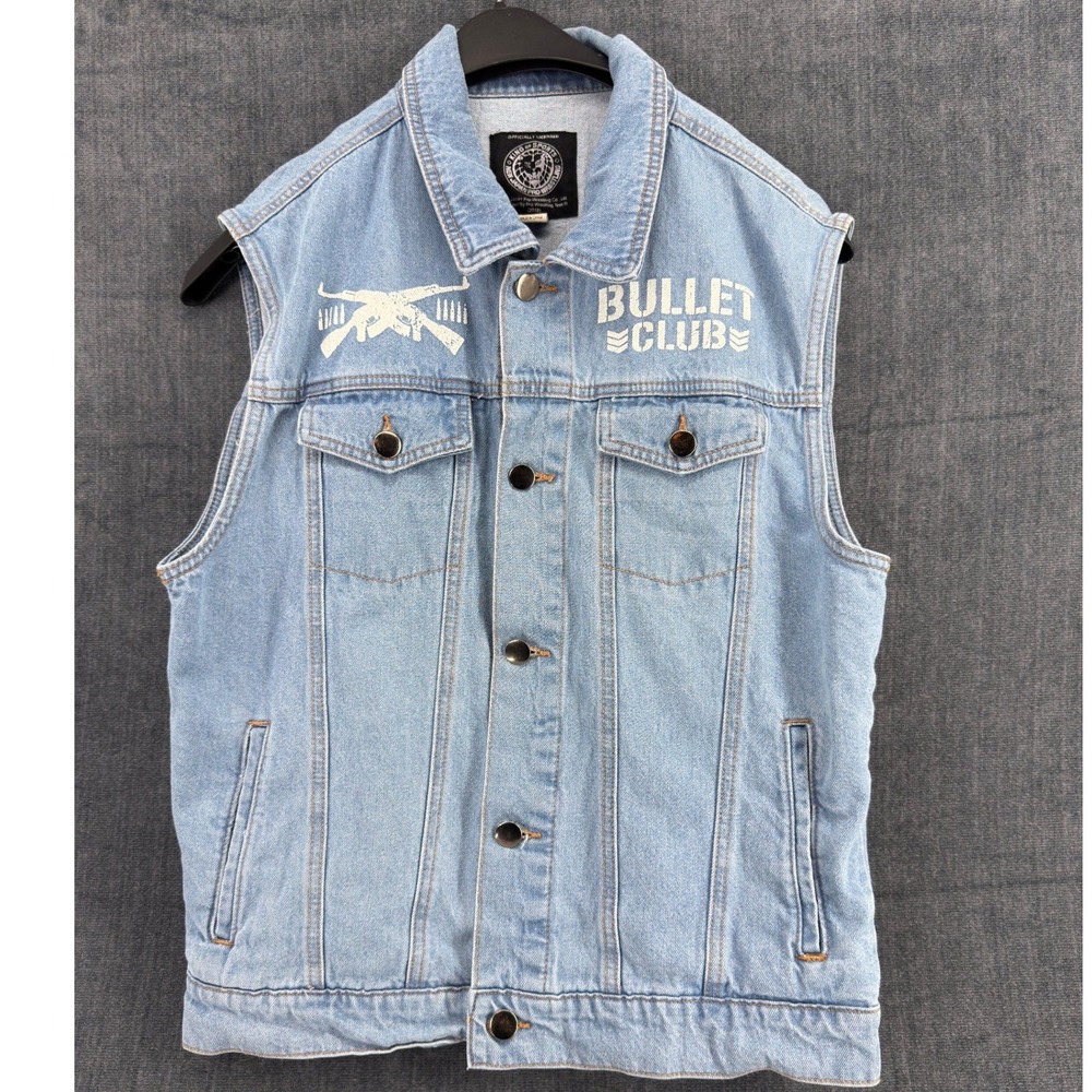 Bullet Club Denim Vest New Japan Pro Wrestling NJPW Sleeveless Jacket Size Med